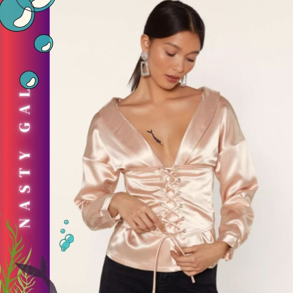Nasty Gal Stay the Corset Satin Top - Luxe Glamour Defined- Nude- Size 4